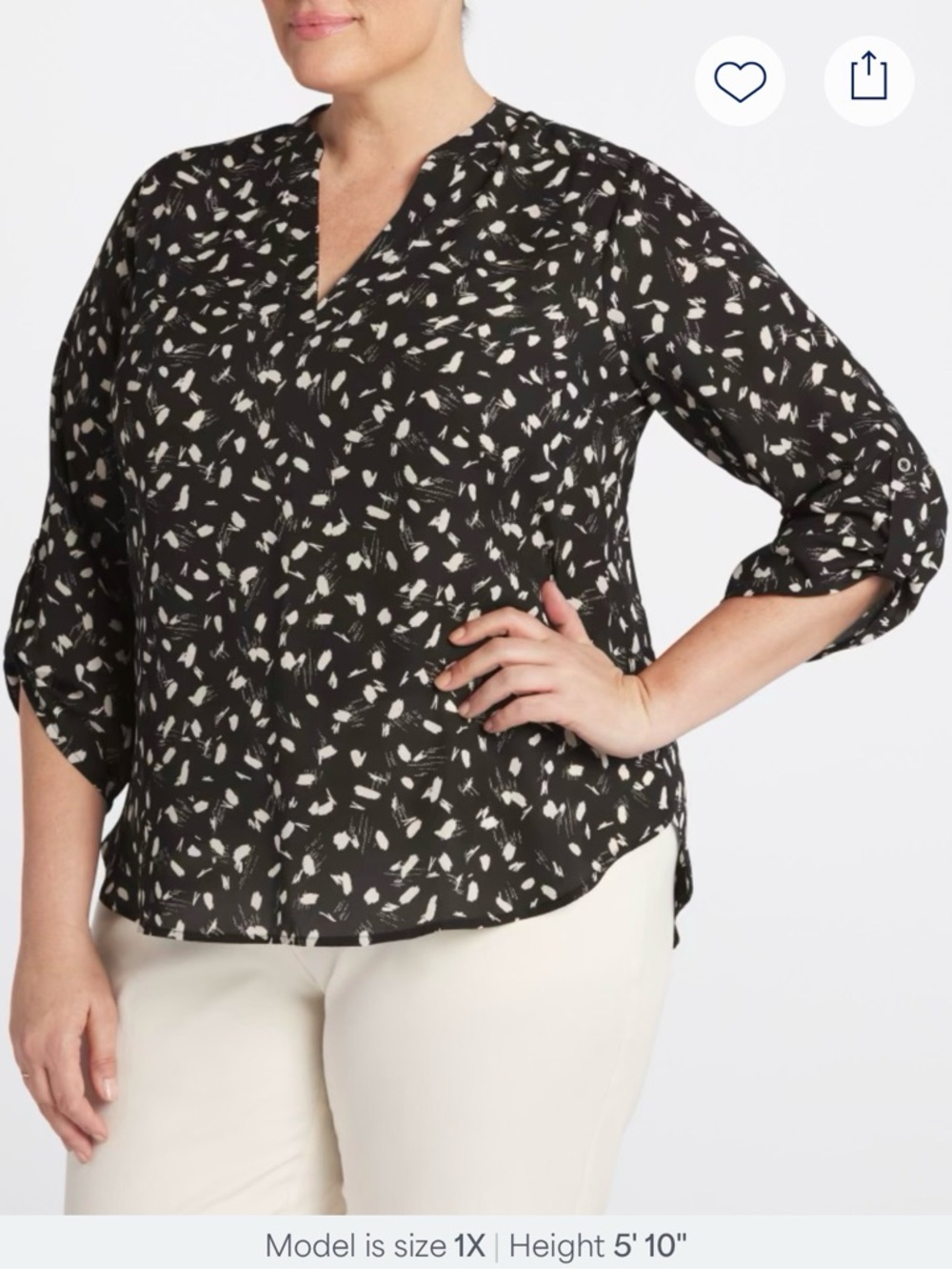 Lush Black and White Abstract Print V-Neck Blouse